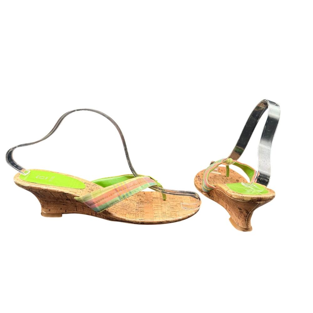 Bakers Cork Wedge Flip Flops Plaid Thong Sandals 8.5B